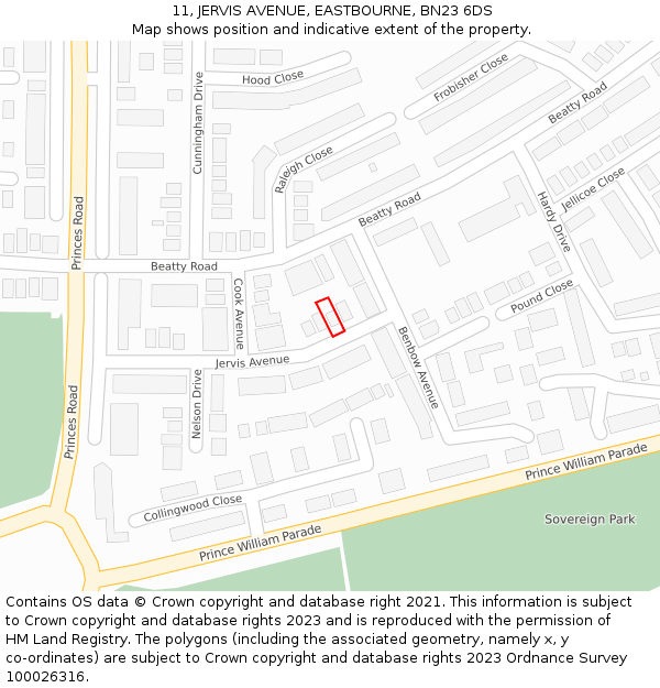 11, JERVIS AVENUE, EASTBOURNE, BN23 6DS: Location map and indicative extent of plot