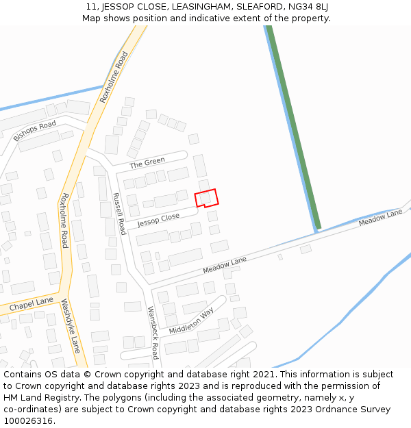 11, JESSOP CLOSE, LEASINGHAM, SLEAFORD, NG34 8LJ: Location map and indicative extent of plot