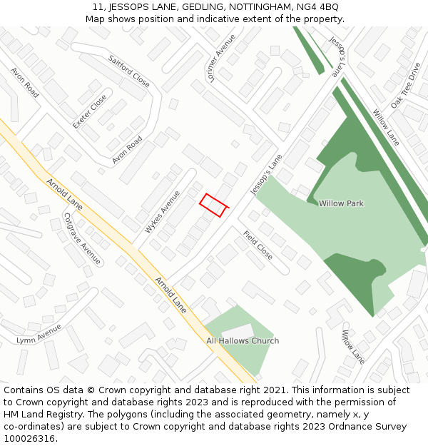 11, JESSOPS LANE, GEDLING, NOTTINGHAM, NG4 4BQ: Location map and indicative extent of plot