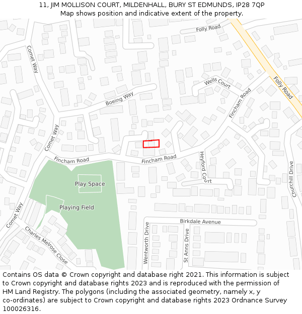 11, JIM MOLLISON COURT, MILDENHALL, BURY ST EDMUNDS, IP28 7QP: Location map and indicative extent of plot