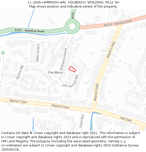 11, JOHN HARRISON WAY, HOLBEACH, SPALDING, PE12 7JH: Location map and indicative extent of plot