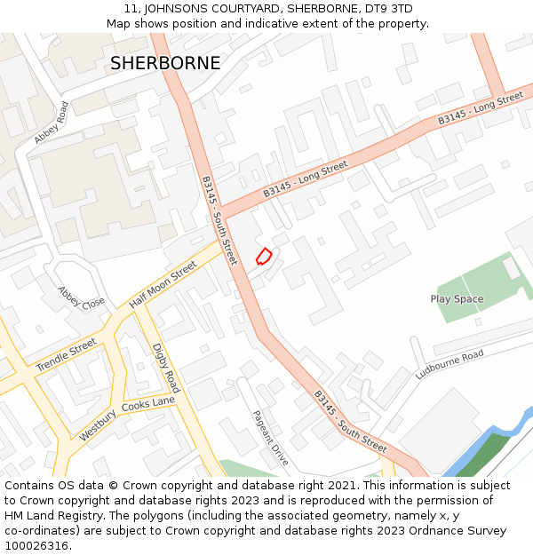 11, JOHNSONS COURTYARD, SHERBORNE, DT9 3TD: Location map and indicative extent of plot