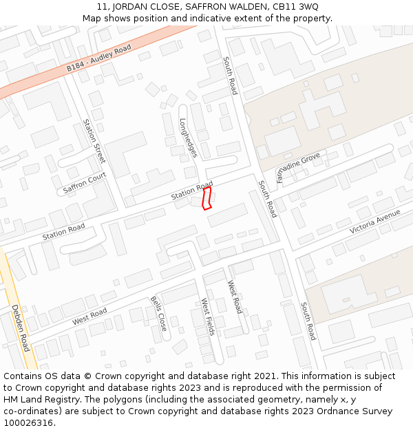 11, JORDAN CLOSE, SAFFRON WALDEN, CB11 3WQ: Location map and indicative extent of plot