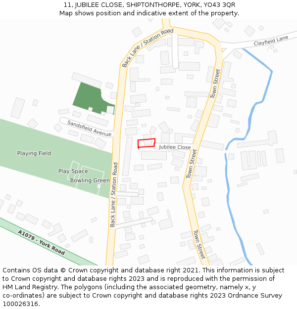 11, JUBILEE CLOSE, SHIPTONTHORPE, YORK, YO43 3QR: Location map and indicative extent of plot