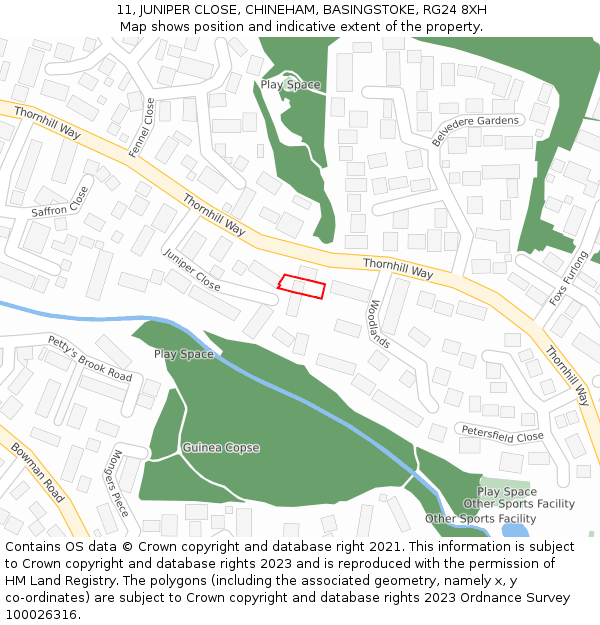 11, JUNIPER CLOSE, CHINEHAM, BASINGSTOKE, RG24 8XH: Location map and indicative extent of plot