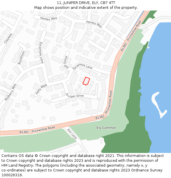 11, JUNIPER DRIVE, ELY, CB7 4TT: Location map and indicative extent of plot