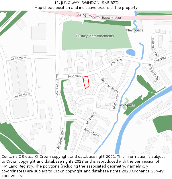 11, JUNO WAY, SWINDON, SN5 8ZD: Location map and indicative extent of plot