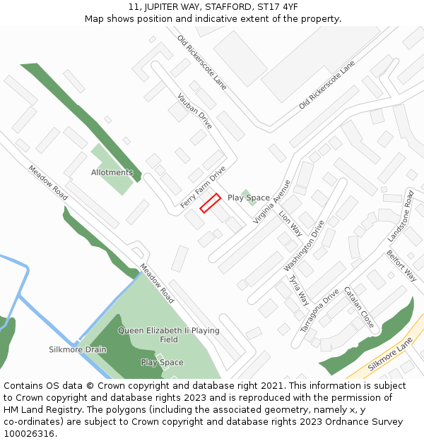 11, JUPITER WAY, STAFFORD, ST17 4YF: Location map and indicative extent of plot