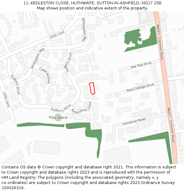 11, KEDLESTON CLOSE, HUTHWAITE, SUTTON-IN-ASHFIELD, NG17 2SE: Location map and indicative extent of plot