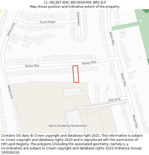 11, KELSEY WAY, BECKENHAM, BR3 3LP: Location map and indicative extent of plot