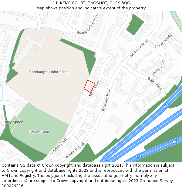 11, KEMP COURT, BAGSHOT, GU19 5QG: Location map and indicative extent of plot