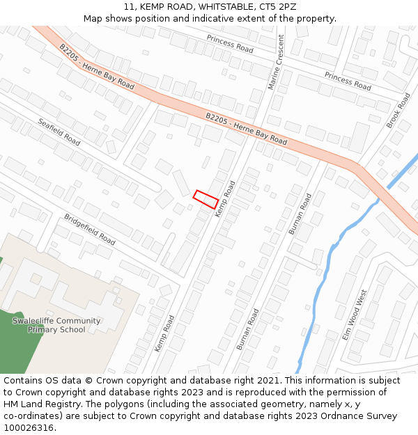 11, KEMP ROAD, WHITSTABLE, CT5 2PZ: Location map and indicative extent of plot