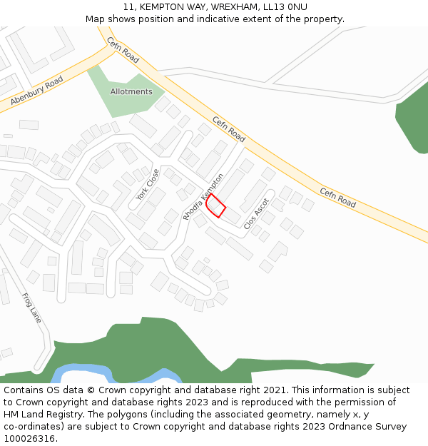 11, KEMPTON WAY, WREXHAM, LL13 0NU: Location map and indicative extent of plot