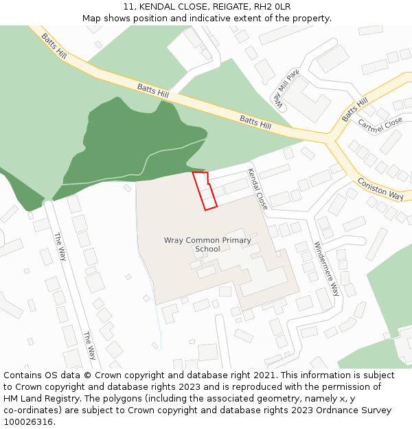 11, KENDAL CLOSE, REIGATE, RH2 0LR: Location map and indicative extent of plot