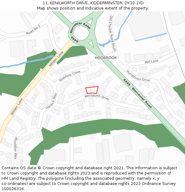 11, KENILWORTH DRIVE, KIDDERMINSTER, DY10 1YD: Location map and indicative extent of plot