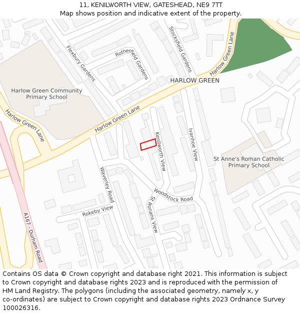 11, KENILWORTH VIEW, GATESHEAD, NE9 7TT: Location map and indicative extent of plot