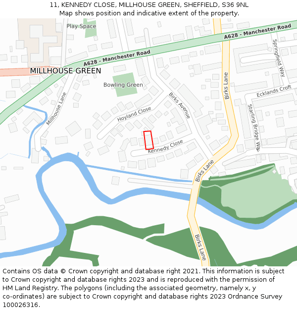 11, KENNEDY CLOSE, MILLHOUSE GREEN, SHEFFIELD, S36 9NL: Location map and indicative extent of plot