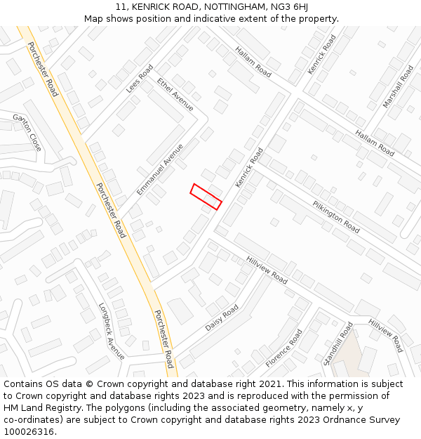 11, KENRICK ROAD, NOTTINGHAM, NG3 6HJ: Location map and indicative extent of plot