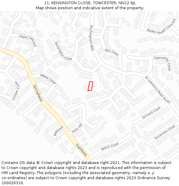 11, KENSINGTON CLOSE, TOWCESTER, NN12 6JL: Location map and indicative extent of plot