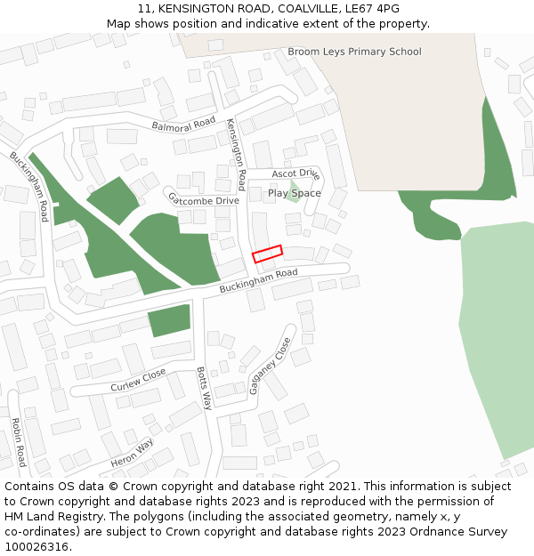 11, KENSINGTON ROAD, COALVILLE, LE67 4PG: Location map and indicative extent of plot