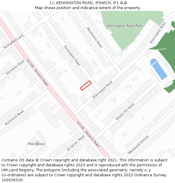 11, KENSINGTON ROAD, IPSWICH, IP1 4LB: Location map and indicative extent of plot