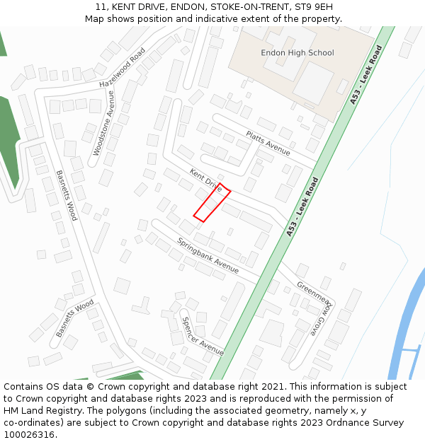 11, KENT DRIVE, ENDON, STOKE-ON-TRENT, ST9 9EH: Location map and indicative extent of plot
