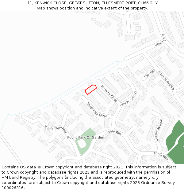 11, KENWICK CLOSE, GREAT SUTTON, ELLESMERE PORT, CH66 2HY: Location map and indicative extent of plot