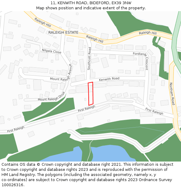 11, KENWITH ROAD, BIDEFORD, EX39 3NW: Location map and indicative extent of plot