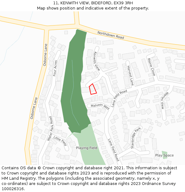 11, KENWITH VIEW, BIDEFORD, EX39 3RH: Location map and indicative extent of plot