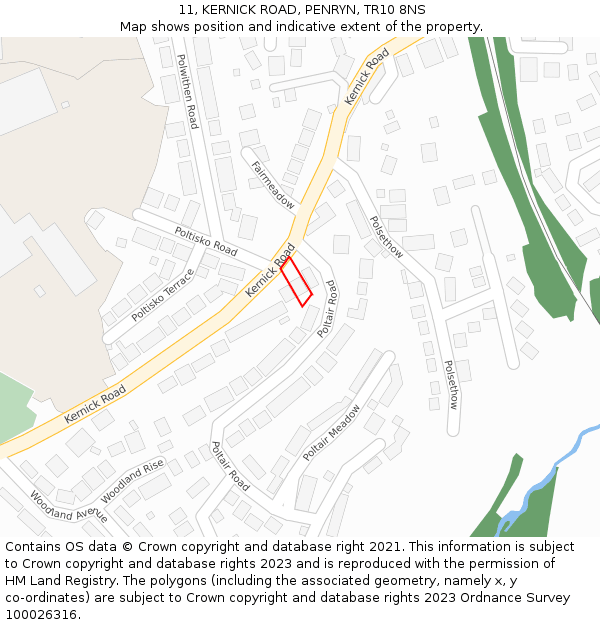 11, KERNICK ROAD, PENRYN, TR10 8NS: Location map and indicative extent of plot