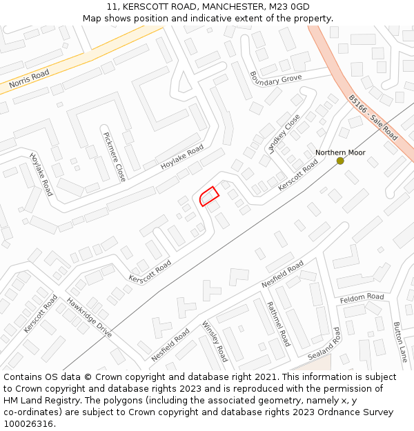 11, KERSCOTT ROAD, MANCHESTER, M23 0GD: Location map and indicative extent of plot