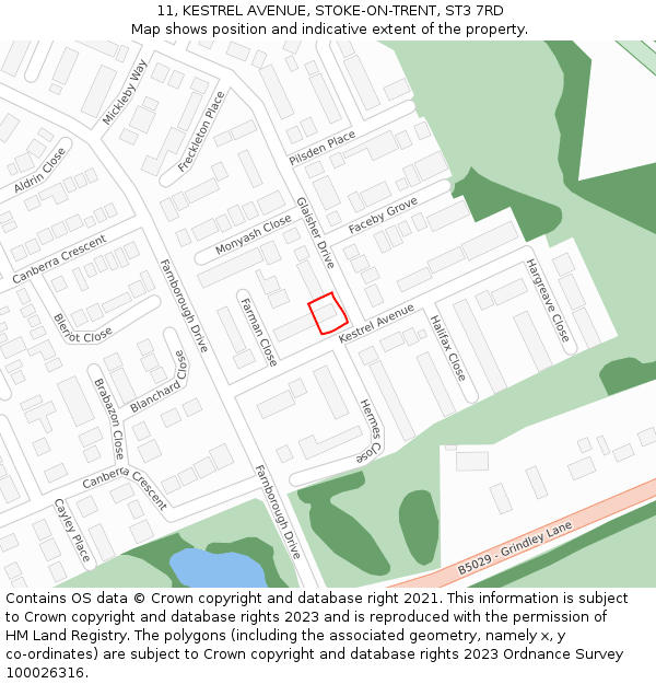 11, KESTREL AVENUE, STOKE-ON-TRENT, ST3 7RD: Location map and indicative extent of plot