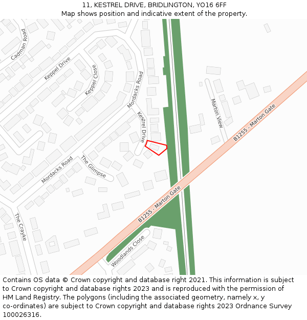 11, KESTREL DRIVE, BRIDLINGTON, YO16 6FF: Location map and indicative extent of plot