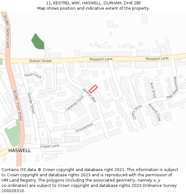 11, KESTREL WAY, HASWELL, DURHAM, DH6 2BF: Location map and indicative extent of plot