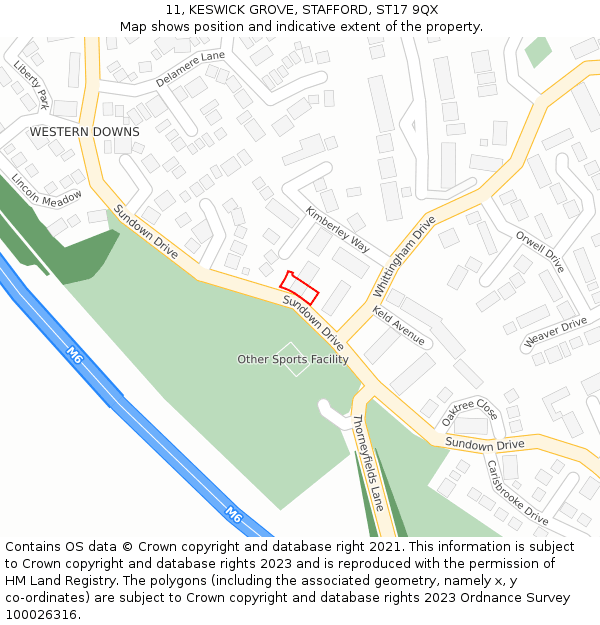 11, KESWICK GROVE, STAFFORD, ST17 9QX: Location map and indicative extent of plot