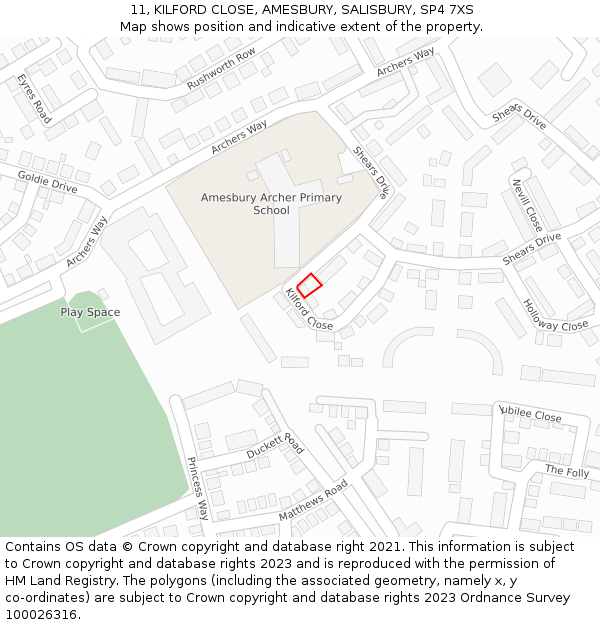 11, KILFORD CLOSE, AMESBURY, SALISBURY, SP4 7XS: Location map and indicative extent of plot