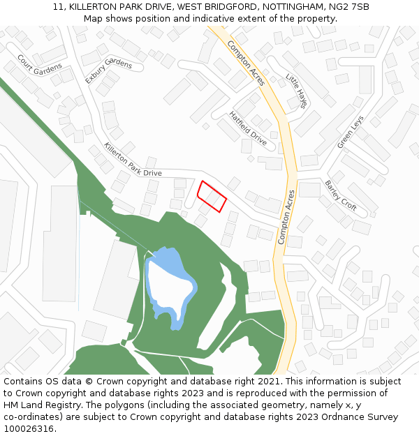 11, KILLERTON PARK DRIVE, WEST BRIDGFORD, NOTTINGHAM, NG2 7SB: Location map and indicative extent of plot