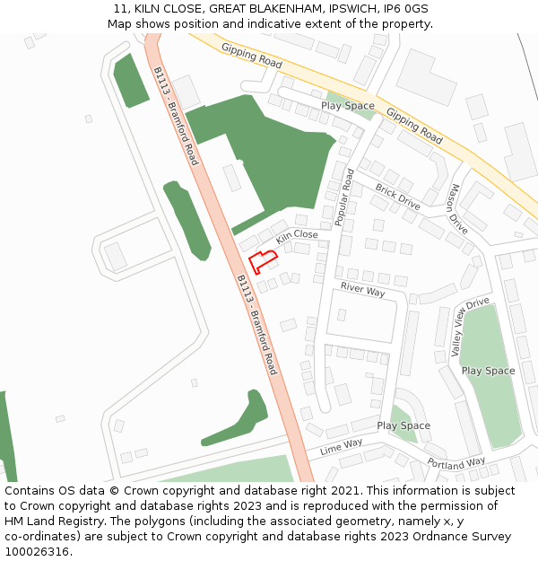 11, KILN CLOSE, GREAT BLAKENHAM, IPSWICH, IP6 0GS: Location map and indicative extent of plot