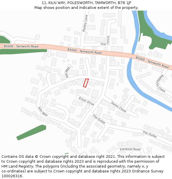 11, KILN WAY, POLESWORTH, TAMWORTH, B78 1JF: Location map and indicative extent of plot