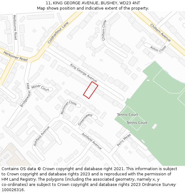 11, KING GEORGE AVENUE, BUSHEY, WD23 4NT: Location map and indicative extent of plot