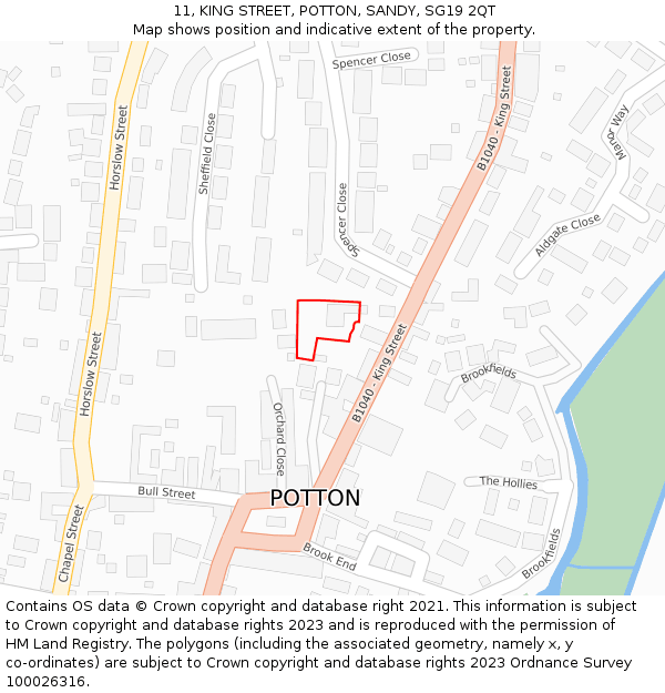 11, KING STREET, POTTON, SANDY, SG19 2QT: Location map and indicative extent of plot