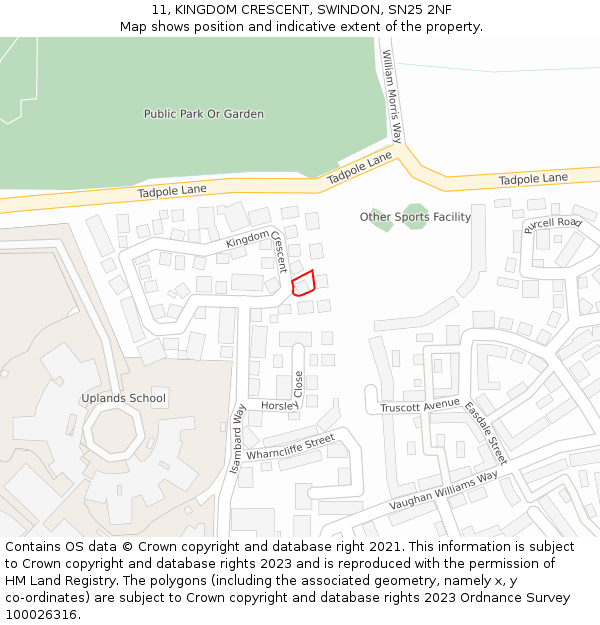 11, KINGDOM CRESCENT, SWINDON, SN25 2NF: Location map and indicative extent of plot