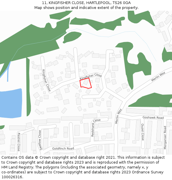 11, KINGFISHER CLOSE, HARTLEPOOL, TS26 0GA: Location map and indicative extent of plot