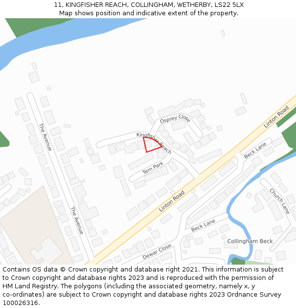 11, KINGFISHER REACH, COLLINGHAM, WETHERBY, LS22 5LX: Location map and indicative extent of plot