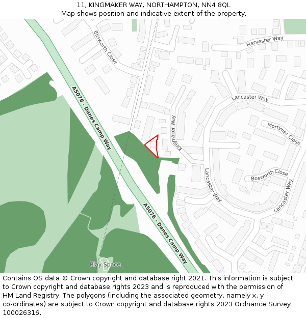 11, KINGMAKER WAY, NORTHAMPTON, NN4 8QL: Location map and indicative extent of plot