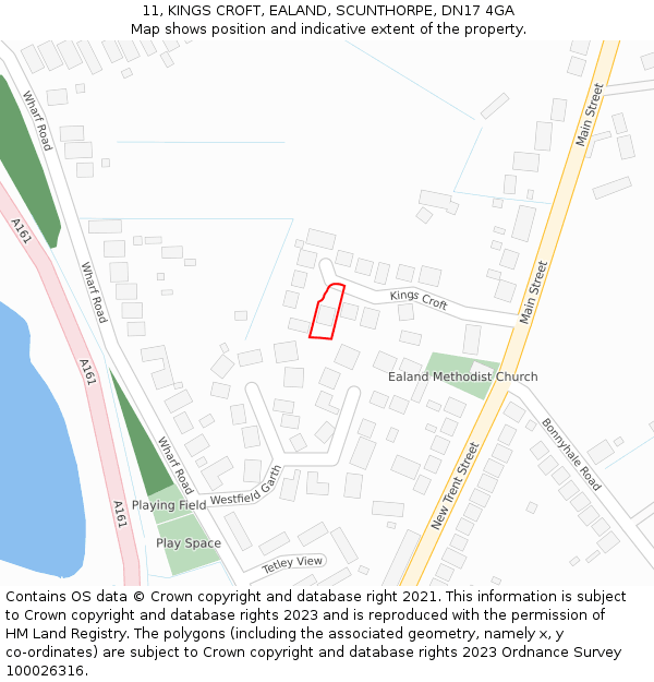 11, KINGS CROFT, EALAND, SCUNTHORPE, DN17 4GA: Location map and indicative extent of plot