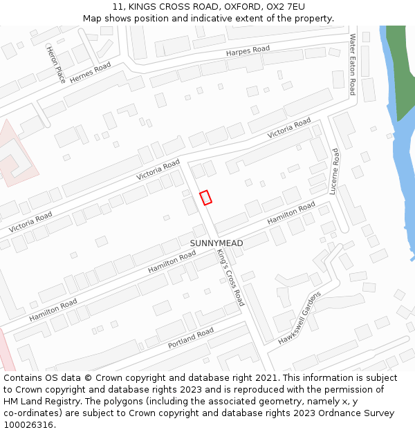 11, KINGS CROSS ROAD, OXFORD, OX2 7EU: Location map and indicative extent of plot