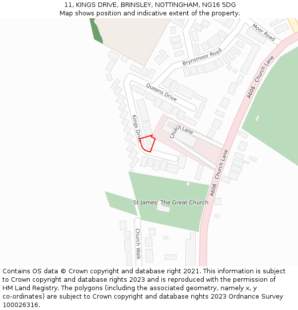 11, KINGS DRIVE, BRINSLEY, NOTTINGHAM, NG16 5DG: Location map and indicative extent of plot