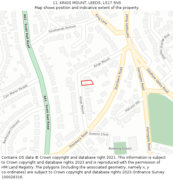 11, KINGS MOUNT, LEEDS, LS17 5NS: Location map and indicative extent of plot