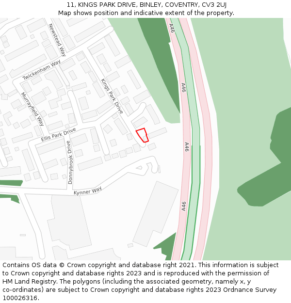 11, KINGS PARK DRIVE, BINLEY, COVENTRY, CV3 2UJ: Location map and indicative extent of plot